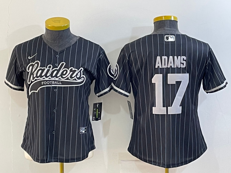 Women's Las Vegas Raiders #17 Davante Adams Black With Patch Cool Base Stitched Baseball Jersey(Run Small) Women's Las Vegas Raiders #17 Davante Adams Black With Patch Cool Base Stitched Baseball Jersey(Run Small)